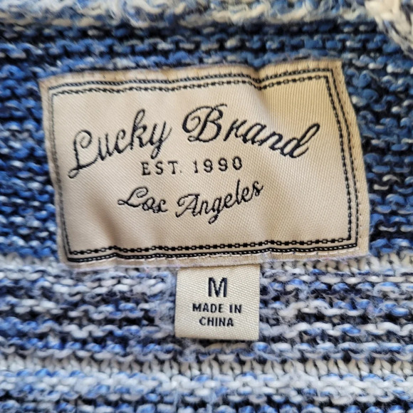 Lucky Brand Blue White Stripe Open Front Cardigan Sweater Size Women's Medium - Picture 9 of 10